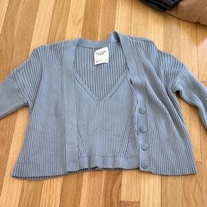 Abercrombie Slate Blue Ribbed Cardigan & Tank Set